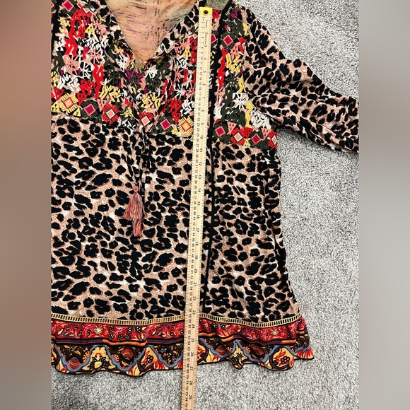 JOHN MARK Women Size XL Tunic Top Embroidered Mixed Print Tassel Artsy Boho - Picture 11 of 11